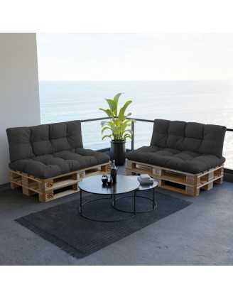 Set de 2 Cojines para Palets - Asiento 120x80 cm + Respaldo 120x40 cm, Impermeable, Acolchado, Antracita