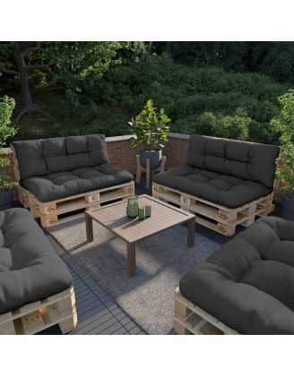 Set de 2 Cojines para Palets - Asiento 120x80 cm + Respaldo 120x40 cm, Impermeable, Acolchado, Antracita