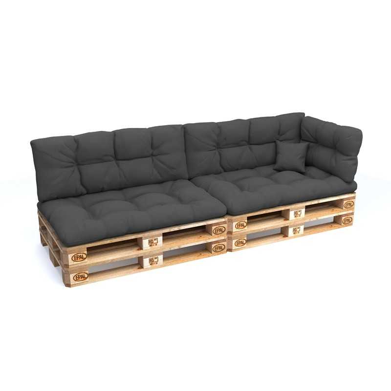 Set de 6 Cojines para Palets, 2x Asiento + 2x Respaldo + Lateral + Decorativa, Impermeable, Acolchado, Antracita Set de 6 Cojines para Palets, 2x Asiento + 2x Respaldo + Lateral + Decorativa, Impermeable, Acolchado, Antracita