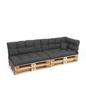 Set de 6 Cojines para Palets, 2x Asiento + 2x Respaldo + Lateral + Decorativa, Impermeable, Acolchado, Antracita