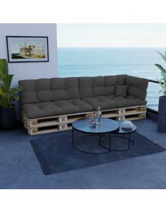 Set de 6 Cojines para Palets, 2x Asiento + 2x Respaldo + Lateral + Decorativa, Impermeable, Acolchado, Antracita