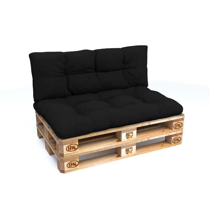 Set de 2 Cojines para Palets - Asiento 120x80 cm + Respaldo 120x40 cm, Impermeable, Acolchado, Negro Set de 2 Cojines para Palets - Asiento 120x80 cm + Respaldo 120x40 cm, Impermeable, Acolchado, Negro