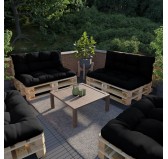 Set de 2 Cojines para Palets - Asiento 120x80 cm + Respaldo 120x40 cm, Impermeable, Acolchado, Negro Set de 2 Cojines para Palets - Asiento 120x80 cm + Respaldo 120x40 cm, Impermeable, Acolchado, Negro