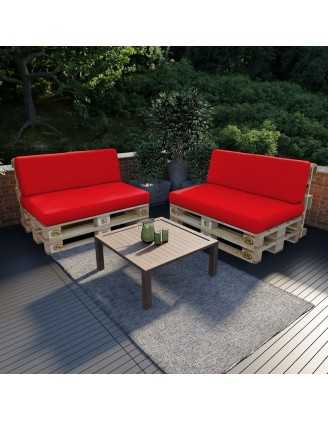 Set de 2 Cojines para Palets Impermeables 120x80 + 120x40 Rojo