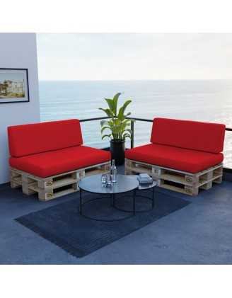 Set de 2 Cojines para Palets Impermeables 120x80 + 120x40 Rojo
