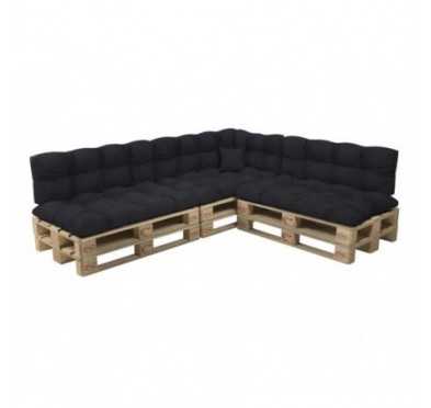 Set de 8 Cojines Acolchados para Palets 120x80 + 120x40 Negro